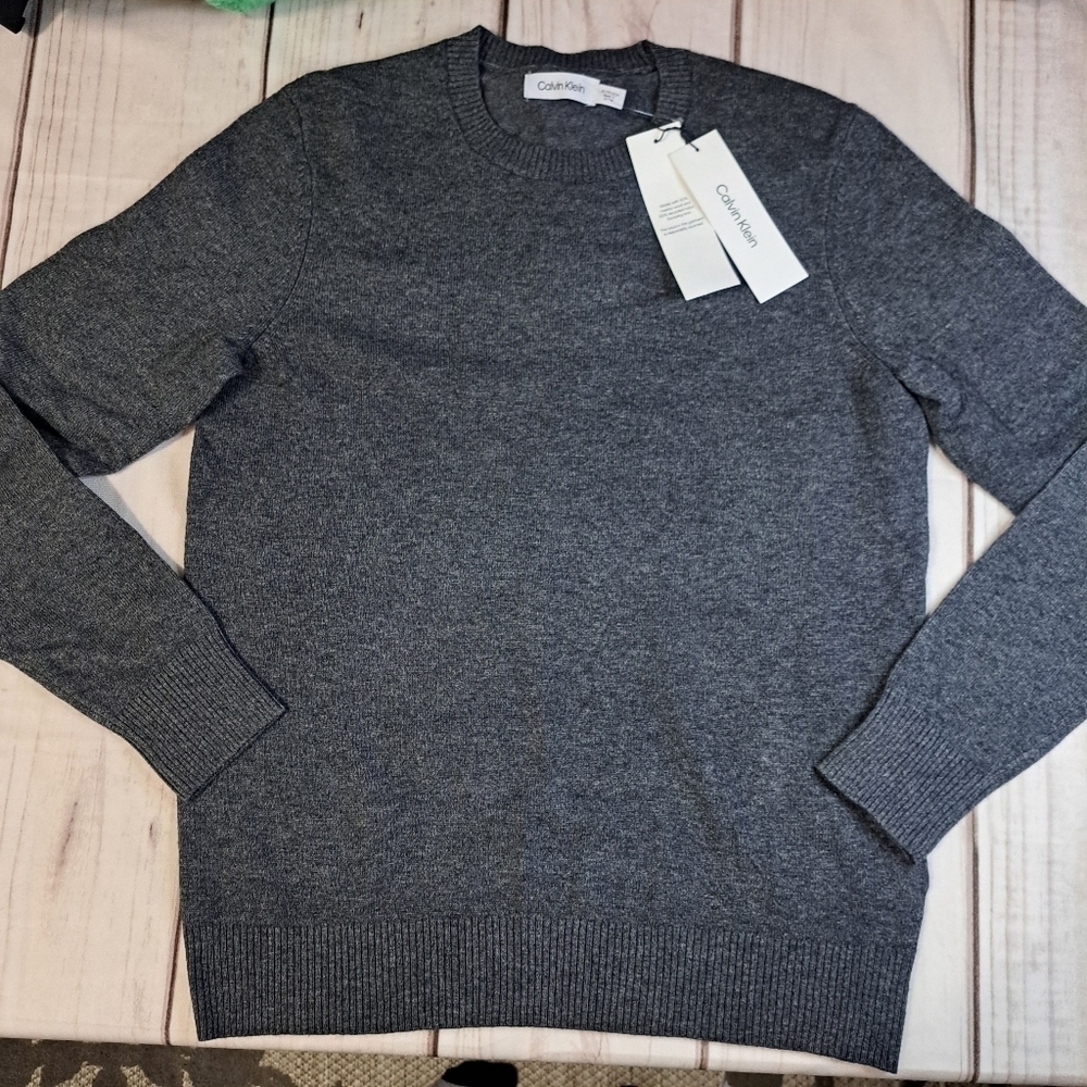 Calvin Klein Gunmetal Heather Grey Wool Blend Crew Neck Size XS